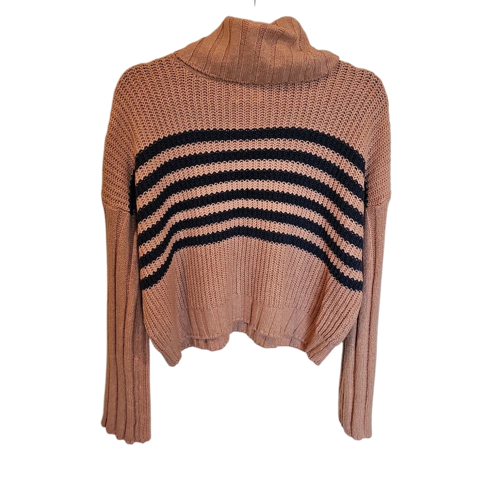 Striped Cowl Neck Sweater - Pink and Navy - Picture 2 of 2